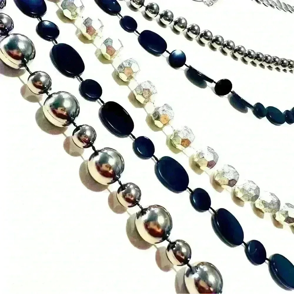 LARGE  BEADED LAYERED BLACK SILVER GLOSSY NECKLACE